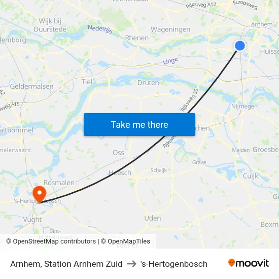 Arnhem, Station Arnhem Zuid to 's-Hertogenbosch map