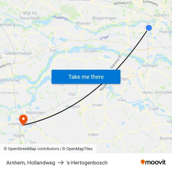 Arnhem, Hollandweg to 's-Hertogenbosch map