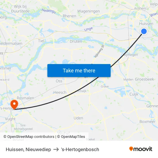 Huissen, Nieuwediep to 's-Hertogenbosch map