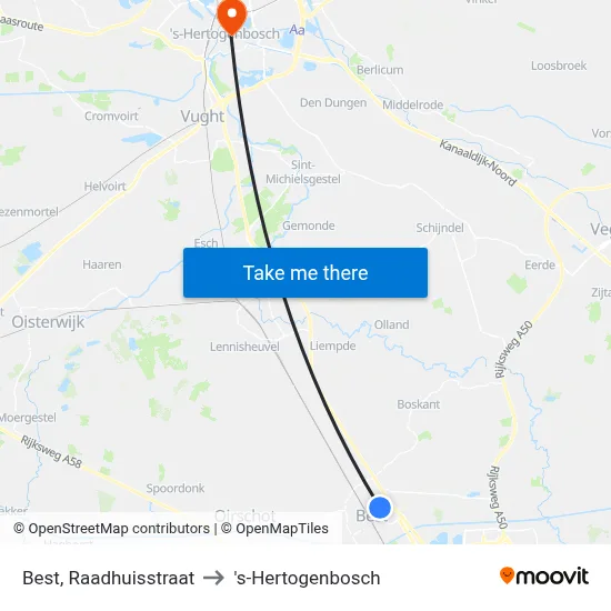 Best, Raadhuisstraat to 's-Hertogenbosch map