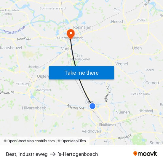 Best, Industrieweg to 's-Hertogenbosch map