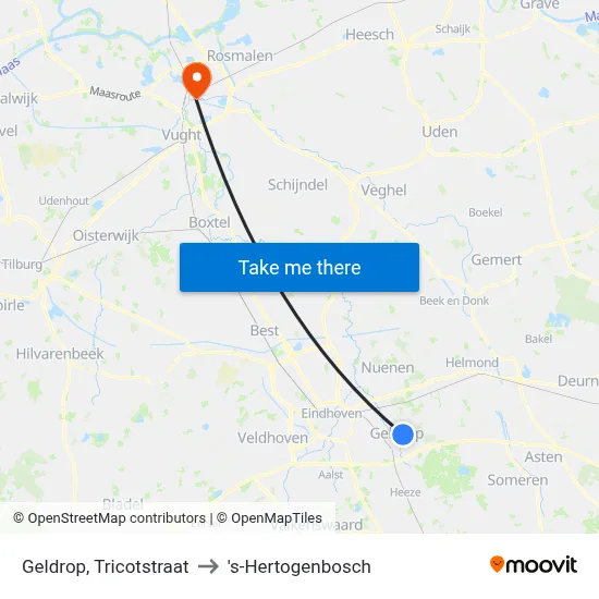 Geldrop, Tricotstraat to 's-Hertogenbosch map