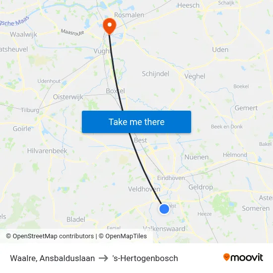 Waalre, Ansbalduslaan to 's-Hertogenbosch map