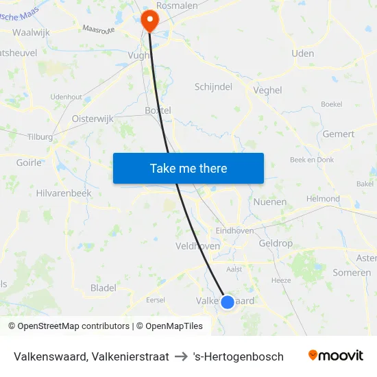 Valkenswaard, Valkenierstraat to 's-Hertogenbosch map