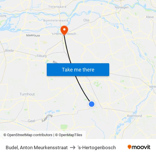 Budel, Anton Meurkensstraat to 's-Hertogenbosch map