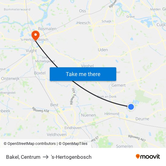 Bakel, Centrum to 's-Hertogenbosch map