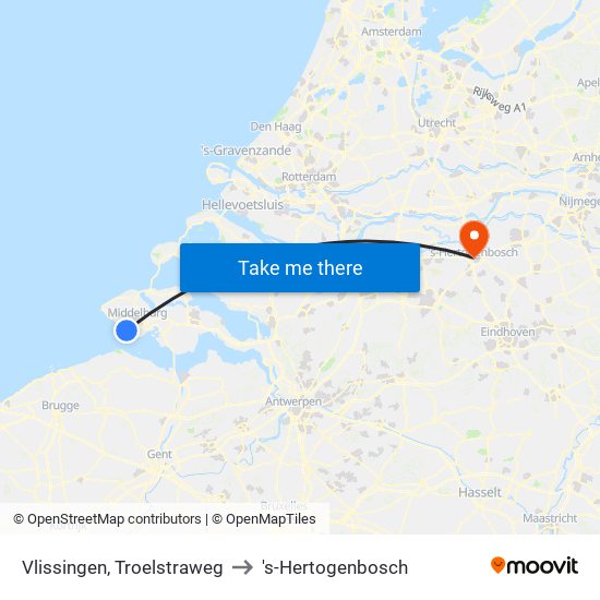 Vlissingen, Troelstraweg to 's-Hertogenbosch map