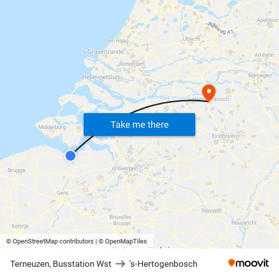 Terneuzen, Busstation Wst to 's-Hertogenbosch map