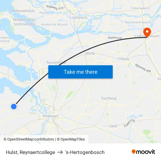 Hulst, Reynaertcollege to 's-Hertogenbosch map