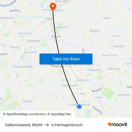 Valkenswaard, Markt to 's-Hertogenbosch map