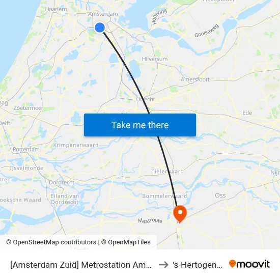 [Amsterdam Zuid] Metrostation Amsterdam Zuid to 's-Hertogenbosch map