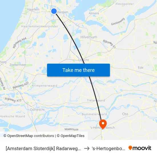 [Amsterdam Sloterdijk] Radarweg West to 's-Hertogenbosch map