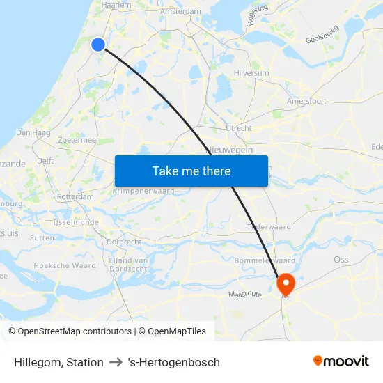 Hillegom, Station to 's-Hertogenbosch map