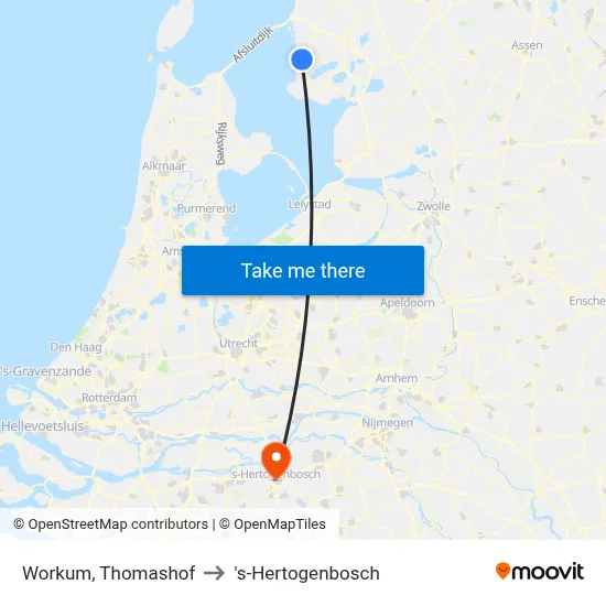 Workum, Thomashof to 's-Hertogenbosch map