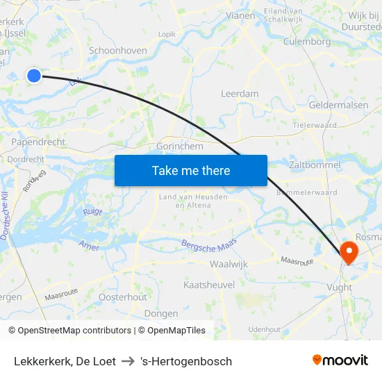 Lekkerkerk, De Loet to 's-Hertogenbosch map