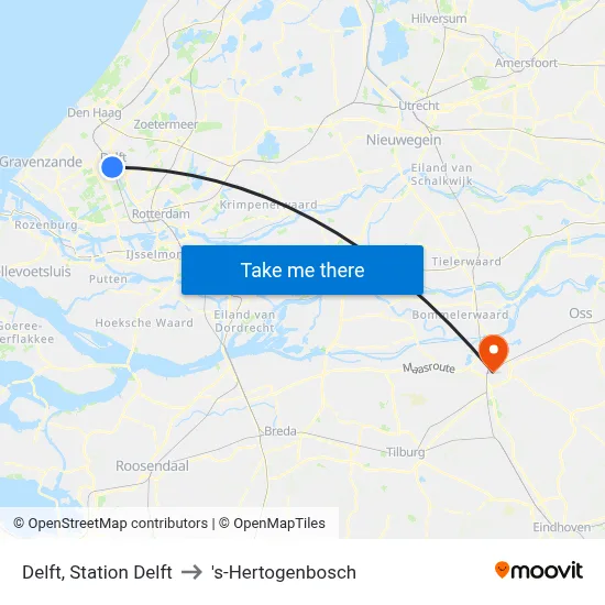 Delft, Station Delft to 's-Hertogenbosch map