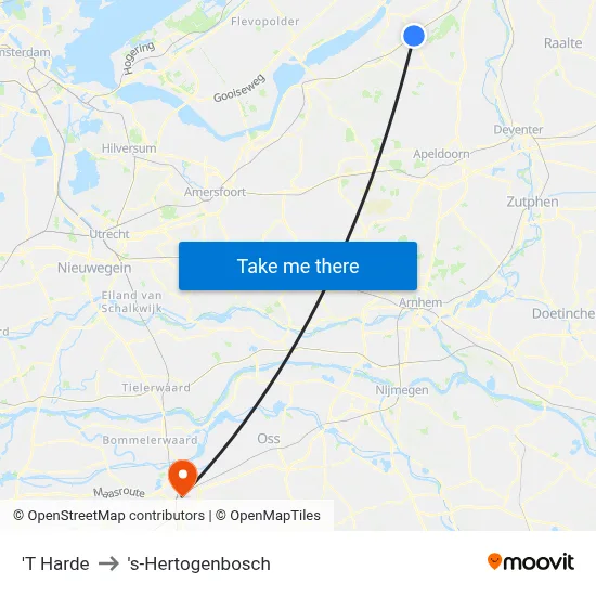 'T Harde to 's-Hertogenbosch map