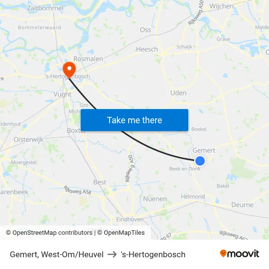 Gemert, West-Om/Heuvel to 's-Hertogenbosch map