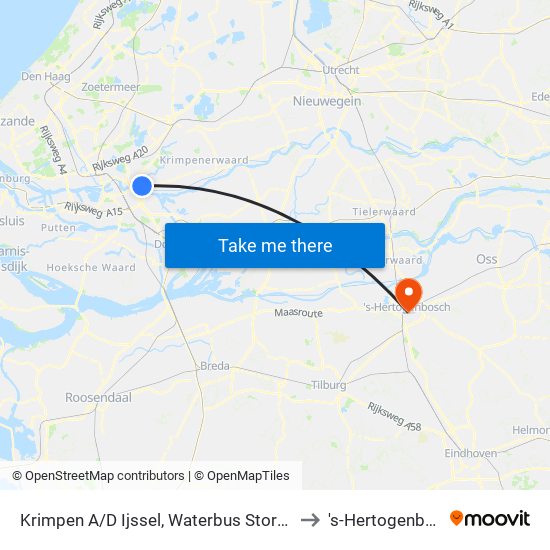 Krimpen A/D Ijssel, Waterbus Stormpolder to 's-Hertogenbosch map