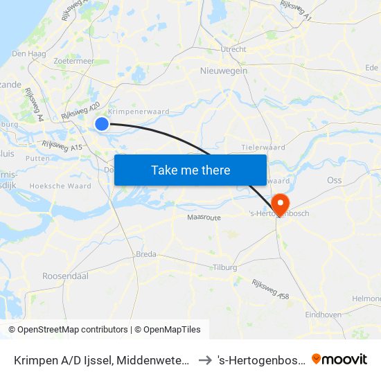 Krimpen A/D Ijssel, Middenwetering to 's-Hertogenbosch map