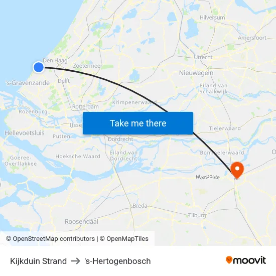 Kijkduin Strand to 's-Hertogenbosch map