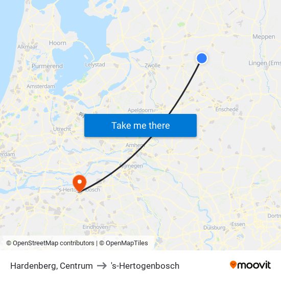 Hardenberg, Centrum to 's-Hertogenbosch map