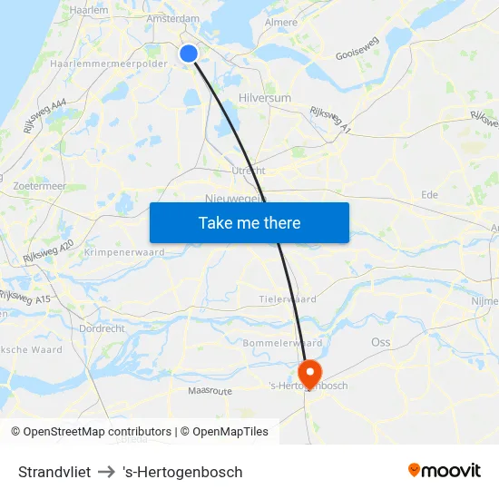 Strandvliet to 's-Hertogenbosch map