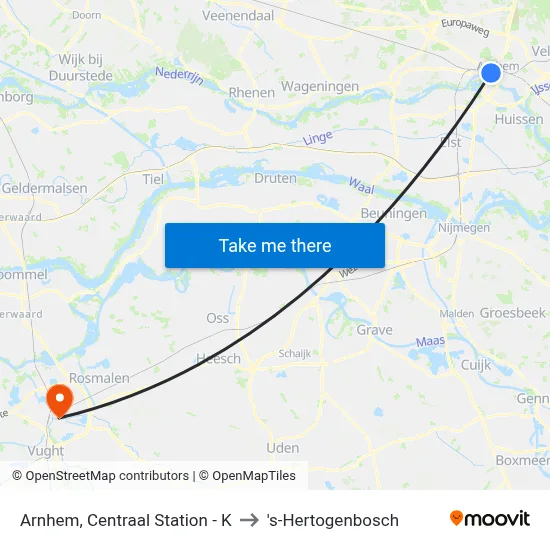 Arnhem, Centraal Station - K to 's-Hertogenbosch map