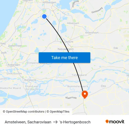 Amstelveen, Sacharovlaan to 's-Hertogenbosch map