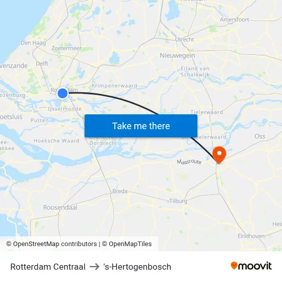 Rotterdam Centraal to 's-Hertogenbosch map