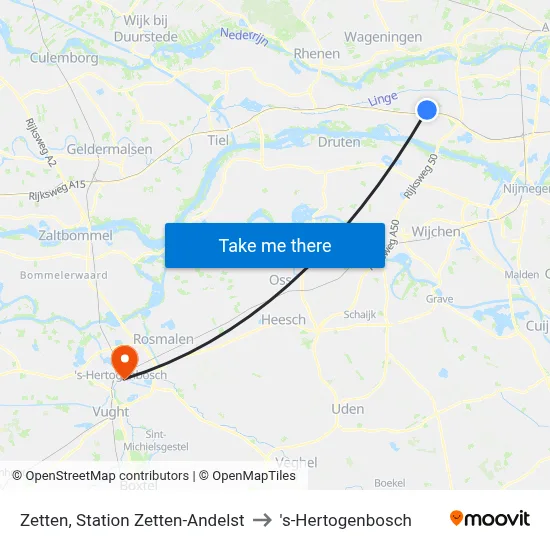 Zetten, Station Zetten-Andelst to 's-Hertogenbosch map