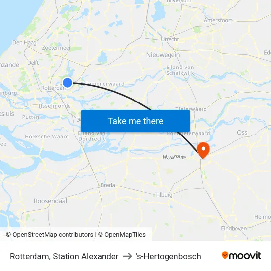 Rotterdam, Station Alexander to 's-Hertogenbosch map