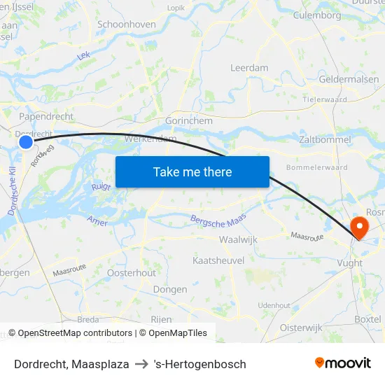 Dordrecht, Maasplaza to 's-Hertogenbosch map
