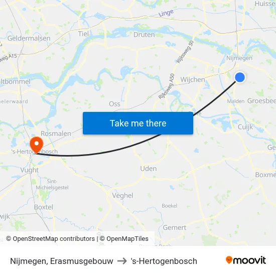 Nijmegen, Erasmusgebouw to 's-Hertogenbosch map
