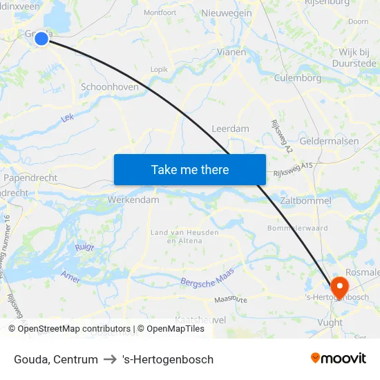 Gouda, Centrum to 's-Hertogenbosch map