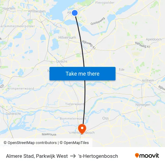 Almere Stad, Parkwijk West to 's-Hertogenbosch map