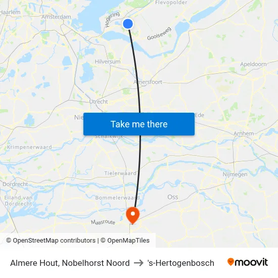 Almere Hout, Nobelhorst Noord to 's-Hertogenbosch map