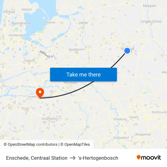Enschede, Centraal Station to 's-Hertogenbosch map