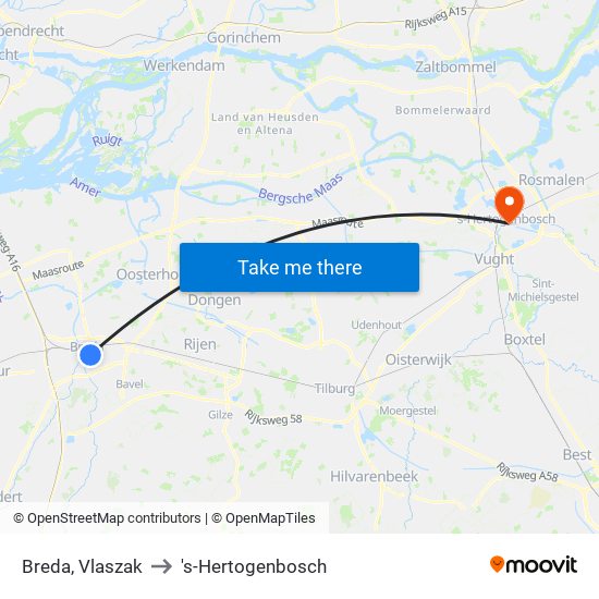 Breda, Vlaszak to 's-Hertogenbosch map