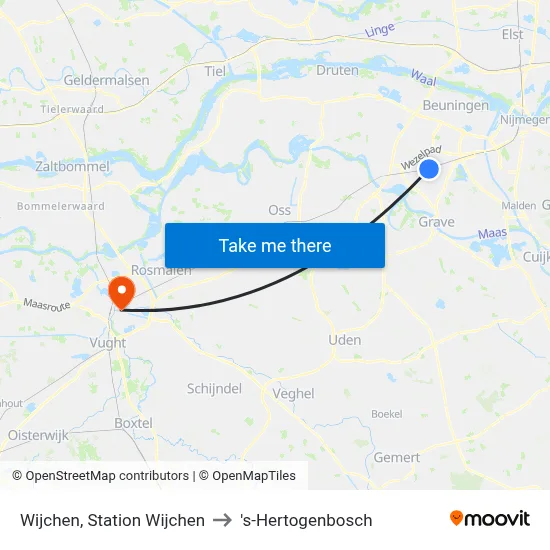 Wijchen, Station Wijchen to 's-Hertogenbosch map