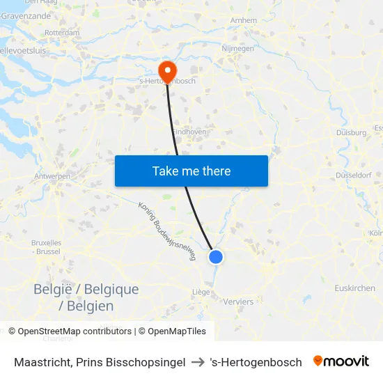 Maastricht, Prins Bisschopsingel to 's-Hertogenbosch map