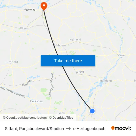 Sittard, Parijsboulevard/Stadion to 's-Hertogenbosch map