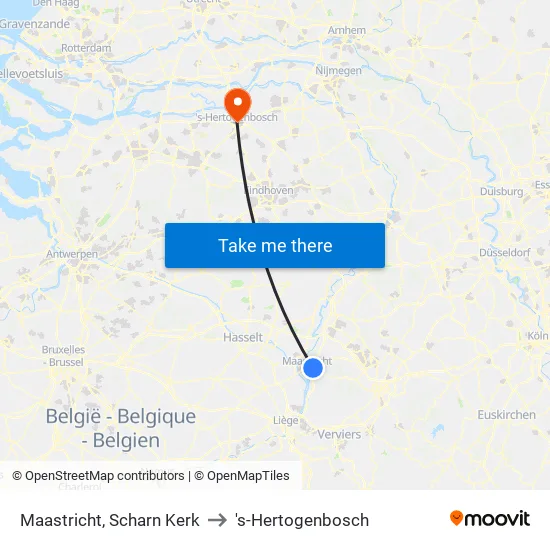 Maastricht, Scharn Kerk to 's-Hertogenbosch map