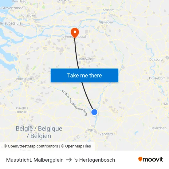 Maastricht, Malbergplein to 's-Hertogenbosch map