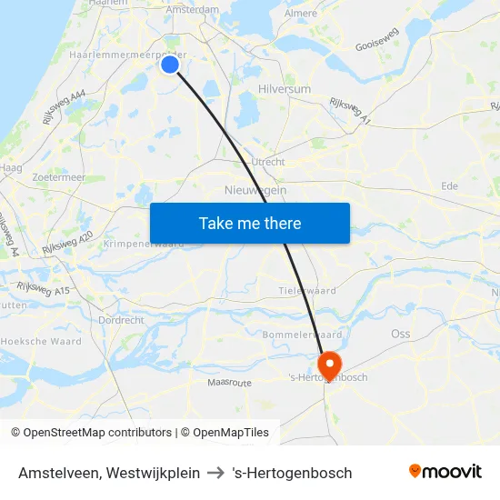 Amstelveen, Westwijkplein to 's-Hertogenbosch map