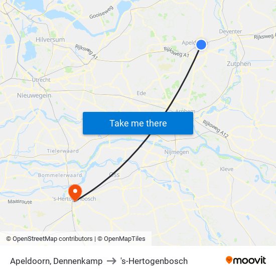 Apeldoorn, Dennenkamp to 's-Hertogenbosch map