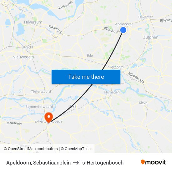 Apeldoorn, Sebastiaanplein to 's-Hertogenbosch map