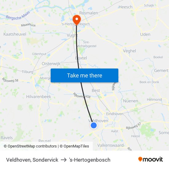 Veldhoven, Sondervick to 's-Hertogenbosch map