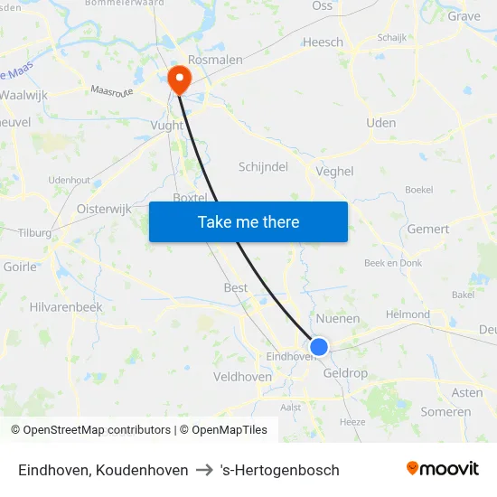 Eindhoven, Koudenhoven to 's-Hertogenbosch map