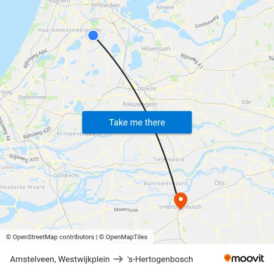 Amstelveen, Westwijkplein to 's-Hertogenbosch map